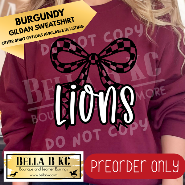 **PREORDER ONLY** Lions Checkered Coquette Bow - Tee or Sweatshirt - 1 Week Turn Around from Date of Order