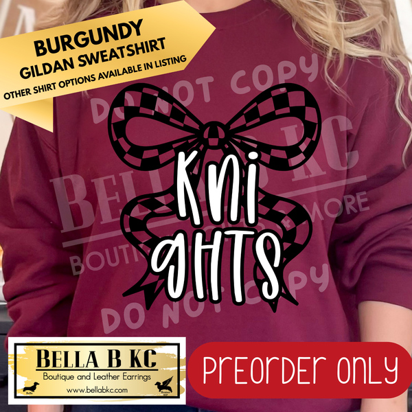 **PREORDER ONLY** Knights Checkered Coquette Bow - Tee or Sweatshirt - 1 Week Turn Around from Date of Order