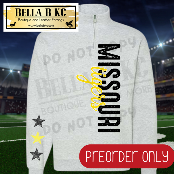 **PREORDER ONLY** Missouri Tigers Vertical Mascot Quarter Zip or Sweatshirt - 1 Week Turn Around from Date of Order