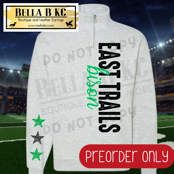 **PREORDER ONLY** East Trails Bison Vertical Mascot Quarter Zip or Sweatshirt - 1 Week Turn Around from Date of Order