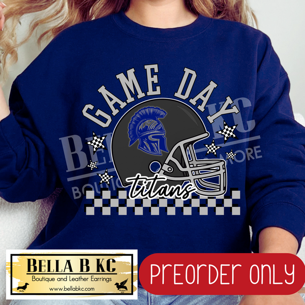 **PREORDER ONLY** Titans Game Day Checkered Mascot Tee or Sweatshirt - 1 Week Turn Around from Date of Order