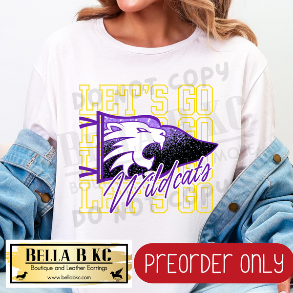 **PREORDER ONLY** Wildcats - Let's Go Glitter Pennant Flag - Tee or Sweatshirt - 1 Week Turn Around from Date of Order