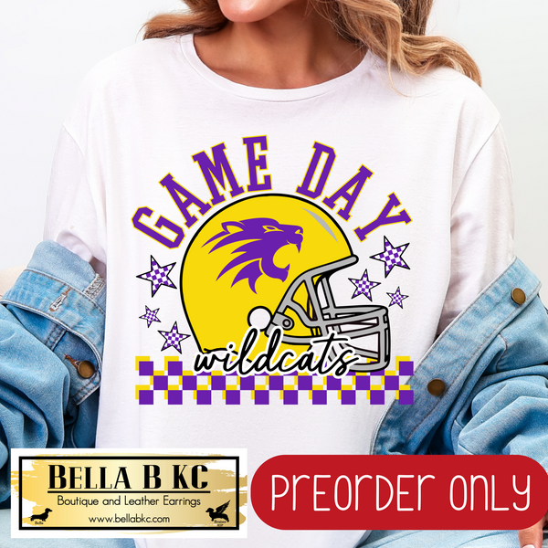 **PREORDER ONLY** Wildcats Game Day Football Checkered Mascot V1 Tee or Sweatshirt - 1 Week Turn Around from Date of Order