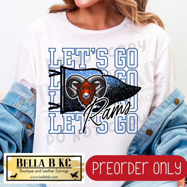 **PREORDER ONLY** Rams - Let's Go Glitter Pennant Flag - Tee or Sweatshirt - 1 Week Turn Around from Date of Order