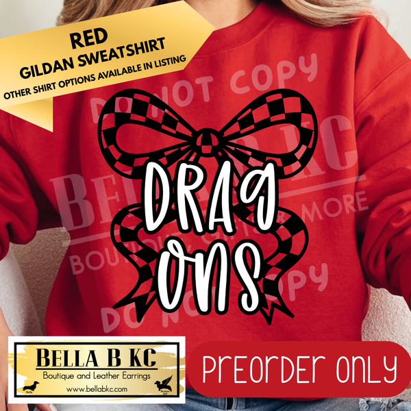 **PREORDER ONLY** Dragons Checkered Coquette Bow - Tee or Sweatshirt - 1 Week Turn Around from Date of Order