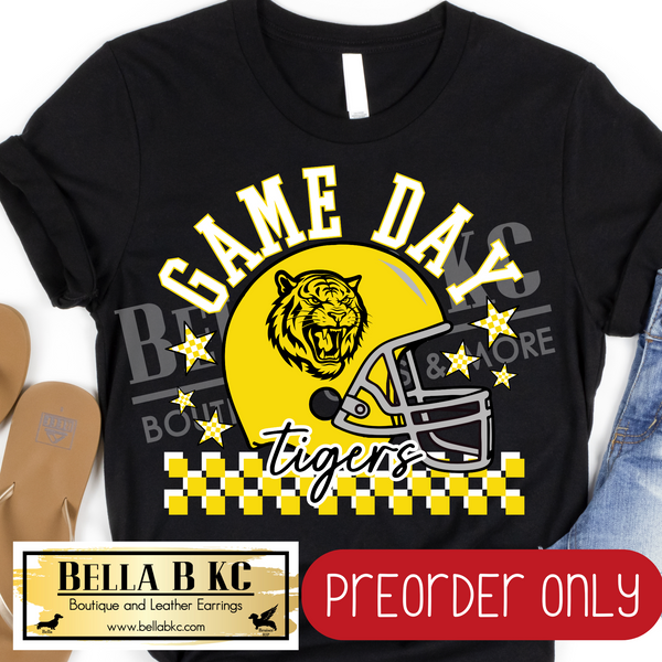 **PREORDER ONLY** Tigers Game Day Checkered Mascot V2 Tee or Sweatshirt - 1 Week Turn Around from Date of Order