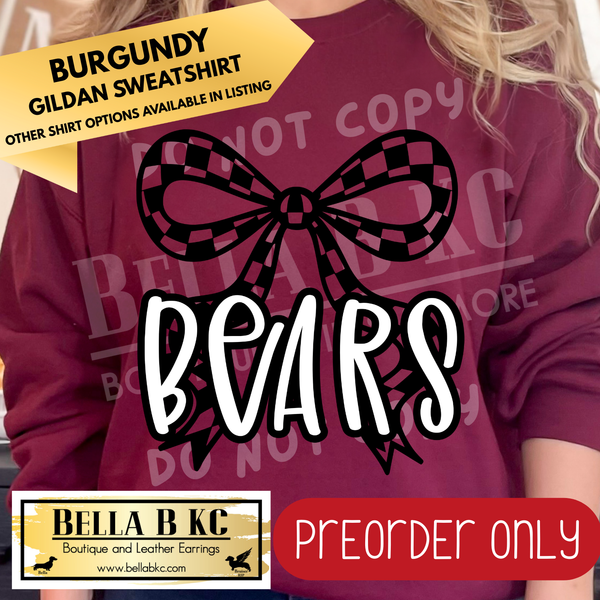**PREORDER ONLY** Bears Checkered Coquette Bow - Tee or Sweatshirt - 1 Week Turn Around from Date of Order