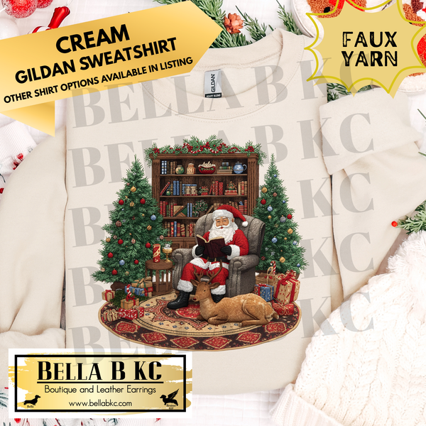 Christmas - Santa Reading *FAUX YARN* - Multiple Shirt Options