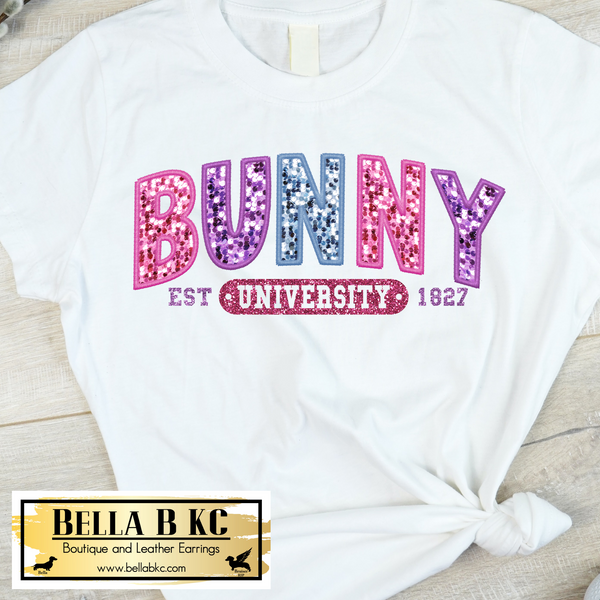 Easter - Bunny University FAUX PRINTED Sequin Tee or Sweatshirt