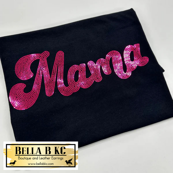 Mama Metallic Holographic Spangle Tee or Sweatshirt