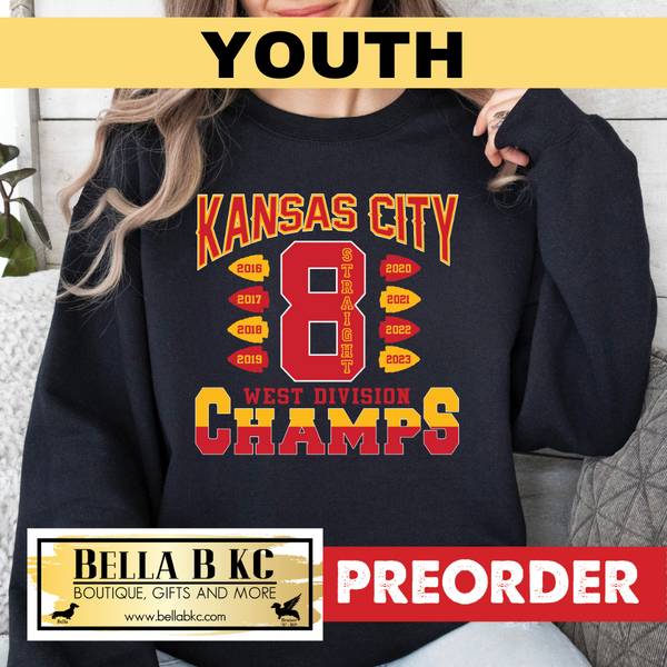 YOUTH Kansas City Football 8 Straight Division Champs Tee or Sweatshirt