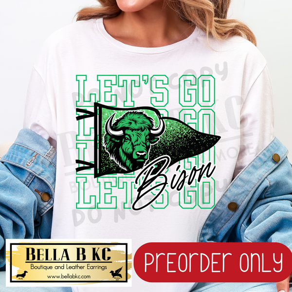 **PREORDER ONLY** Bison - Let's Go Glitter Pennant Flag - Tee or Sweatshirt - 1 Week Turn Around from Date of Order