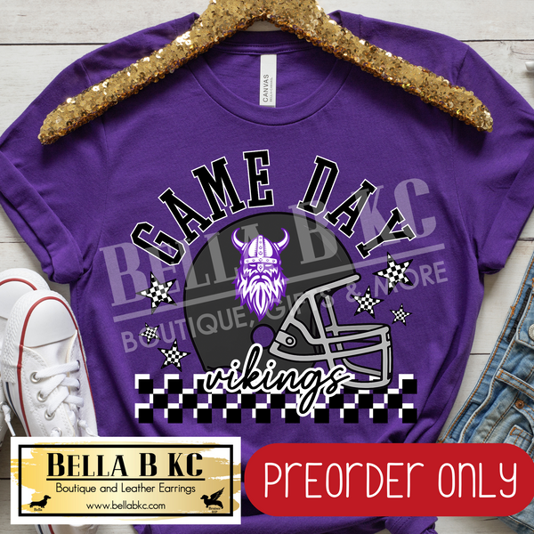 **PREORDER ONLY** Vikings Game Day Checkered Mascot V2 Tee or Sweatshirt - 1 Week Turn Around from Date of Order