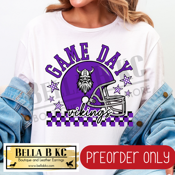 **PREORDER ONLY** Vikings Game Day Football Checkered Mascot V1 Tee or Sweatshirt - 1 Week Turn Around from Date of Order