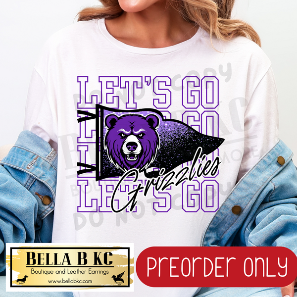 **PREORDER ONLY** Grizzlies - Let's Go Glitter Pennant Flag - Tee or Sweatshirt - 1 Week Turn Around from Date of Order