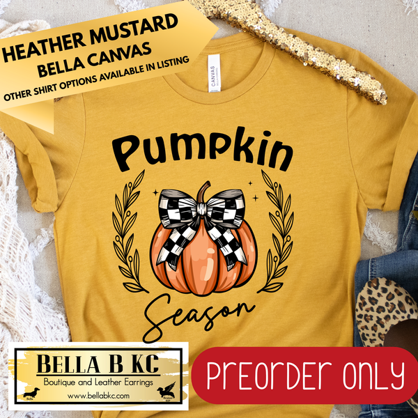 **PREORDER ONLY** Fall - Pumpkin Season Checkered Bow #40 - Tee or Sweatshirt - 1 Week Turn Around from Date of Order