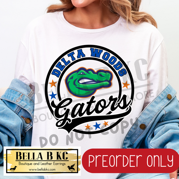 **PREORDER ONLY** Delta Woods Gators Round Star Mascot Tee or Sweatshirt - 1 Week Turn Around from Date of Order