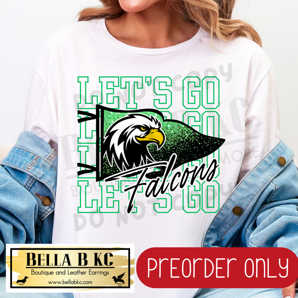 **PREORDER ONLY** Falcons (Green) - Let's Go Glitter Pennant Flag - Tee or Sweatshirt - 1 Week Turn Around from Date of Order
