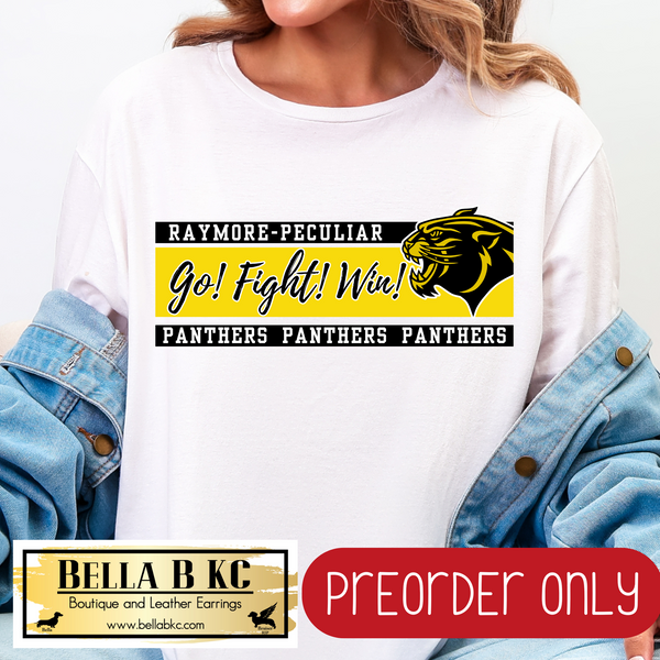 **PREORDER ONLY** Panthers Ray Pec Yellow Go! Fight! Win! Tee or Sweatshirt - 1 Week Turn Around from Date of Order