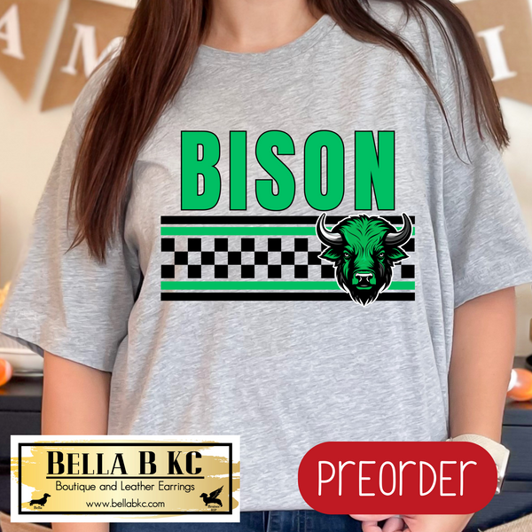 **PREORDER ONLY** Bison Checkered Lines Mascot Tee or Sweatshirt - 1 Week Turn Around from Date of Order