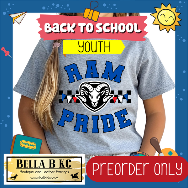 **PREORDER ONLY** TODDLER/YOUTH Ram Pride Checkered Mascot Tee or Sweatshirt - 1 Week Turn Around from Date of Order