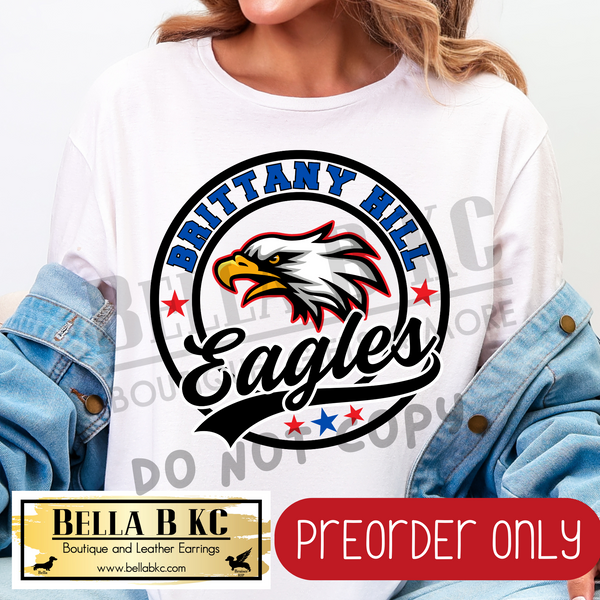 **PREORDER ONLY** Brittany Hill Eagles Round Star Mascot Tee or Sweatshirt - 1 Week Turn Around from Date of Order