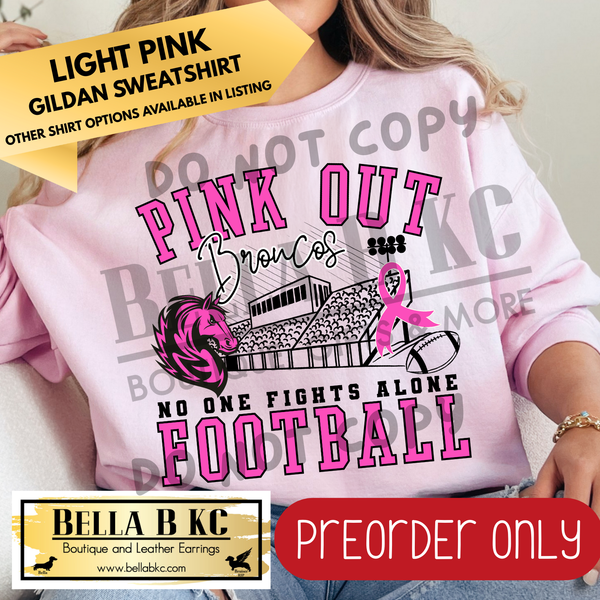 **PREORDER ONLY** Broncos Pink Out Football Bleachers - Tee or Sweatshirt - 1 Week Turn Around from Date of Order