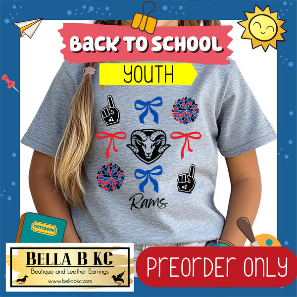 **PREORDER ONLY** TODDLER/YOUTH Rams Coquette Bows Mascot Tee or Sweatshirt - 1 Week Turn Around from Date of Order