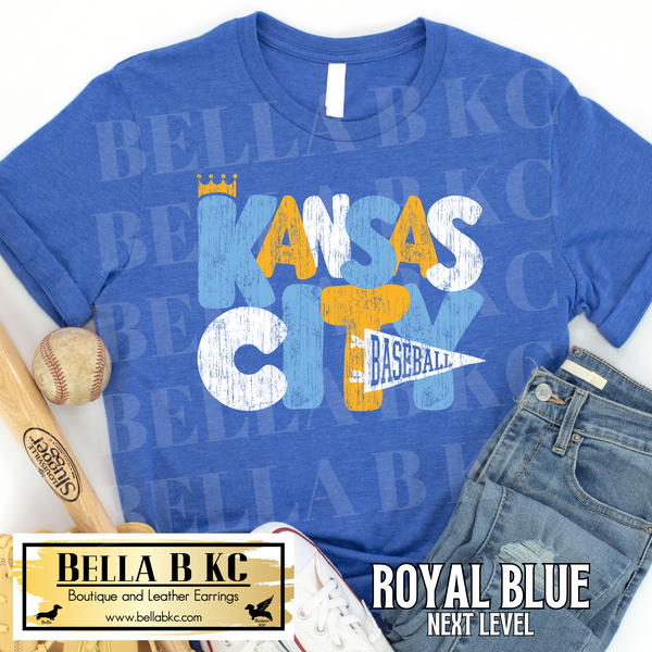 Kansas City Baseball KC Pennant Grunge Tee or Sweatshirt