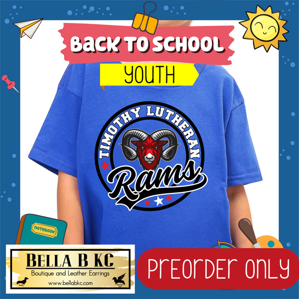 **PREORDER ONLY** TODDLER/YOUTH Rams Round Star Mascot Tee or Sweatshirt - 1 Week Turn Around from Date of Order