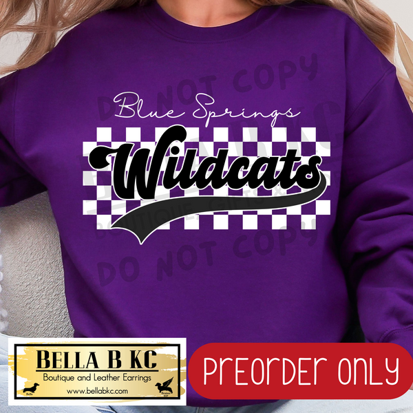 **PREORDER ONLY** BS Wildcats Checkered B/W Mascot - Tee or Sweatshirt - 1 Week Turn Around from Date of Order