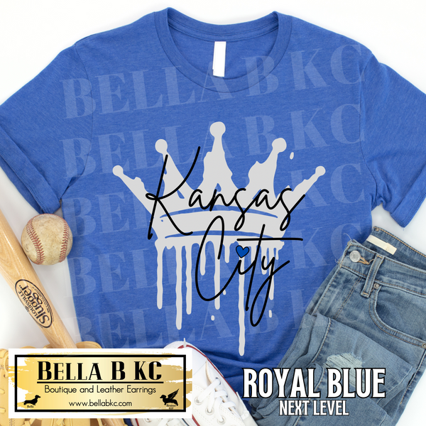 Kansas City Baseball Grey Drip Crown Tee or Sweatshirt