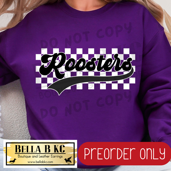 **PREORDER ONLY** Roosters Checkered B/W Mascot - Tee or Sweatshirt - 1 Week Turn Around from Date of Order