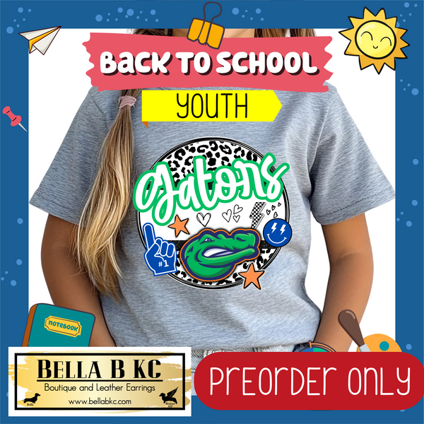 **PREORDER ONLY** TODDLER/YOUTH Gators Cute Leopard Circle Mascot Tee or Sweatshirt - 1 Week Turn Around from Date of Order