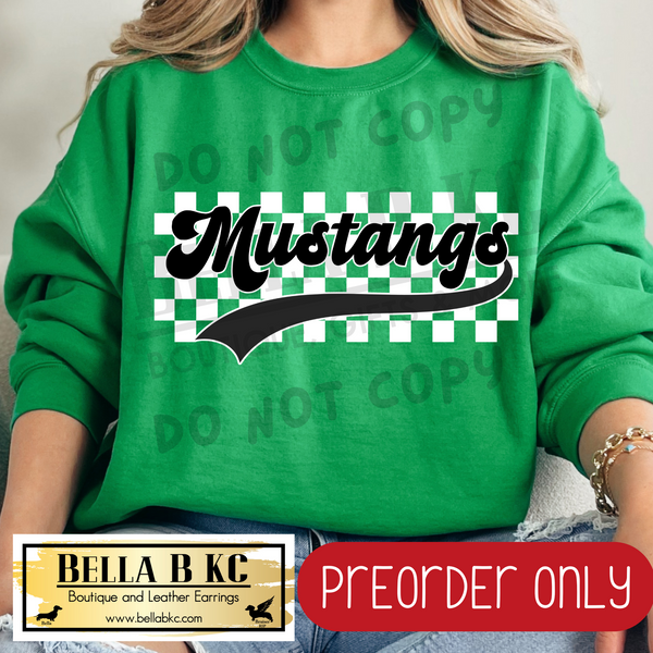 **PREORDER ONLY** Mustangs Checkered B/W Mascot - Tee or Sweatshirt - 1 Week Turn Around from Date of Order