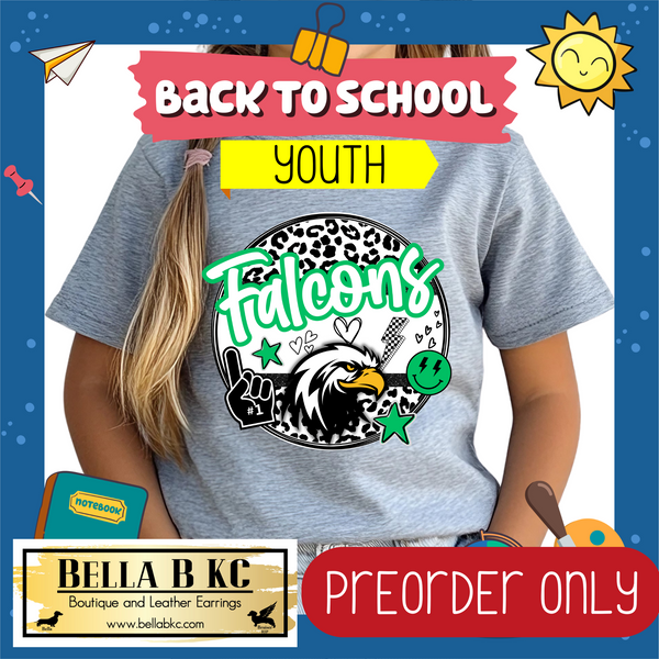 **PREORDER ONLY** TODDLER/YOUTH Falcons Cute Leopard Circle Mascot Tee or Sweatshirt - 1 Week Turn Around from Date of Order