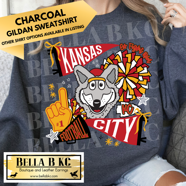 Kingdom - KC Football Wolf Doodle Checkered Bow Tee or Sweatshirt