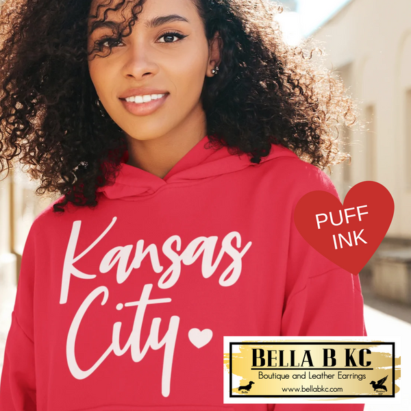 Kansas City Football Script White PUFF Tee or Sweatshirt