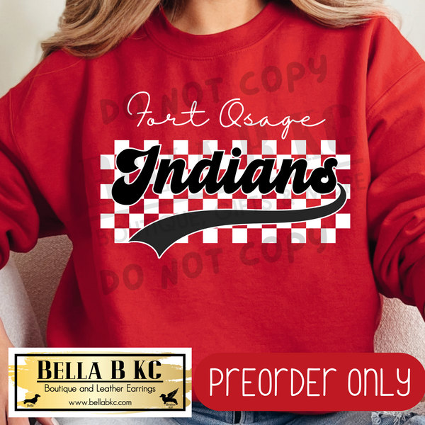 **PREORDER ONLY** Fort Osage Indians Checkered B/W Mascot - Tee or Sweatshirt - 1 Week Turn Around from Date of Order