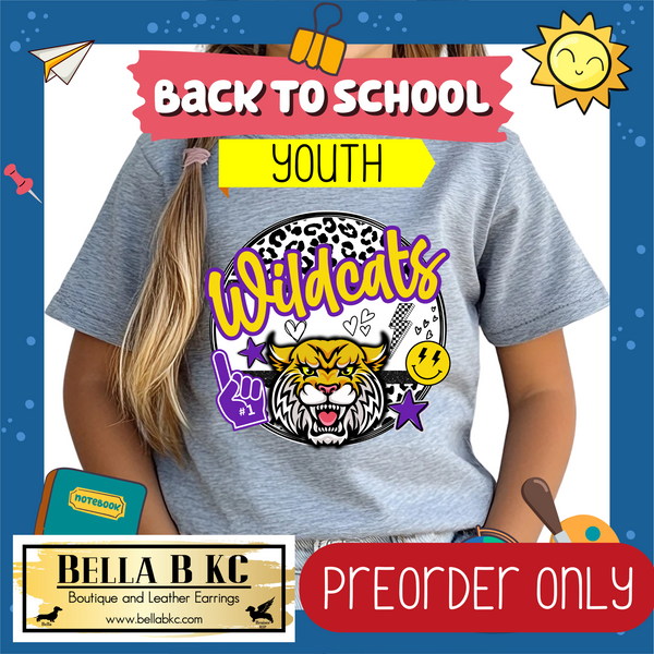 **PREORDER ONLY** TODDLER/YOUTH Wildcats Cute Leopard Circle Mascot Tee or Sweatshirt - 1 Week Turn Around from Date of Order