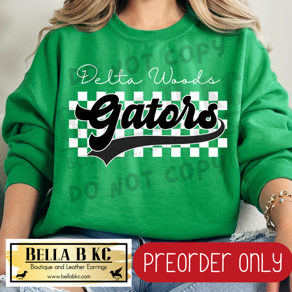 **PREORDER ONLY** Delta Woods Gators Checkered B/W Mascot - Tee or Sweatshirt - 1 Week Turn Around from Date of Order
