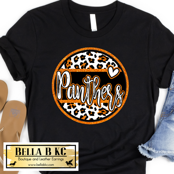 Panthers Faux Glitter Round Logo on Tee or Sweatshirt