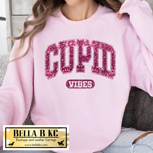 Valentine - Cupid Vibes FAUX Glitter Tee or Sweatshirt