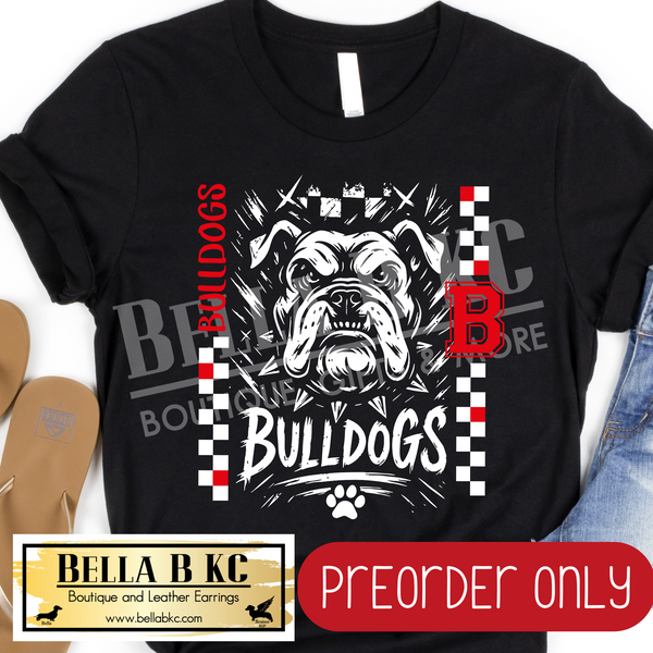 **PREORDER ONLY** Bulldogs Checkered Sides RED - Tee or Sweatshirt - 1 Week Turn Around from Date of Order
