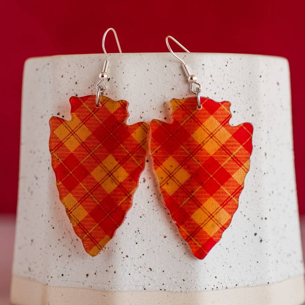 Acrylic - Kansas City Football Large Plaid Arrowhead Dangles