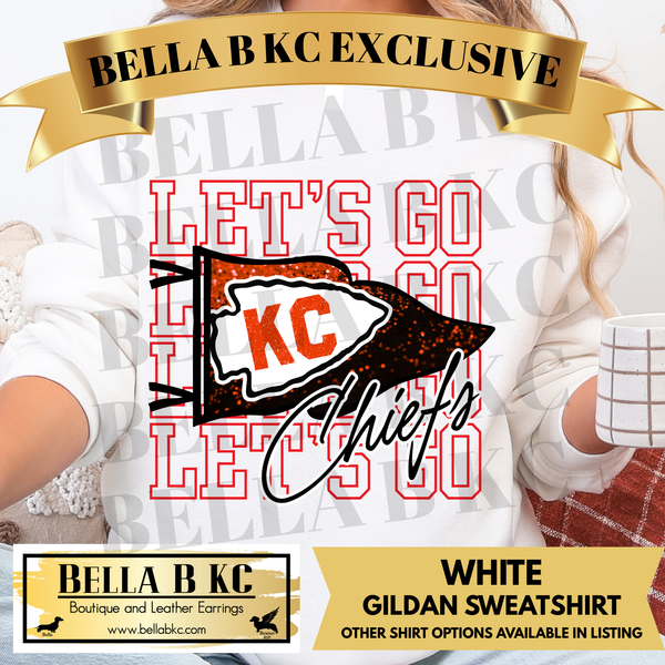 **BBKC EXCLUSIVE** Kingdom - KC Football Let's Go FAUX Glitter Pennant Flag Tee or Sweatshirt