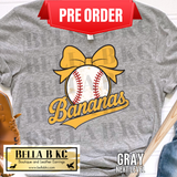 **PREORDER ONLY 1 WEEK TAT** Bananas Baseball Coquette Bow Tee or Sweatshirt