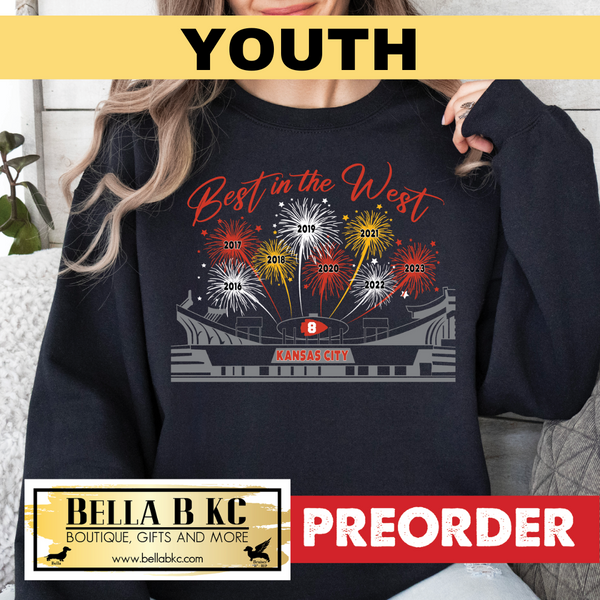 YOUTH Kansas City Football Best in the West Fireworks Champs Tee or Sweatshirt