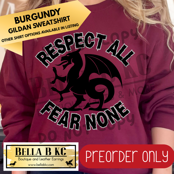 **PREORDER ONLY** Griffins Respect All Fear None - Tee or Sweatshirt - 1 Week Turn Around from Date of Order