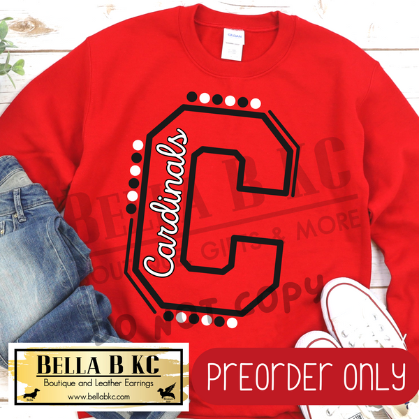 **PREORDER ONLY** Cardinals C Lines/Dots B/W - Tee or Sweatshirt - 1 Week Turn Around from Date of Order